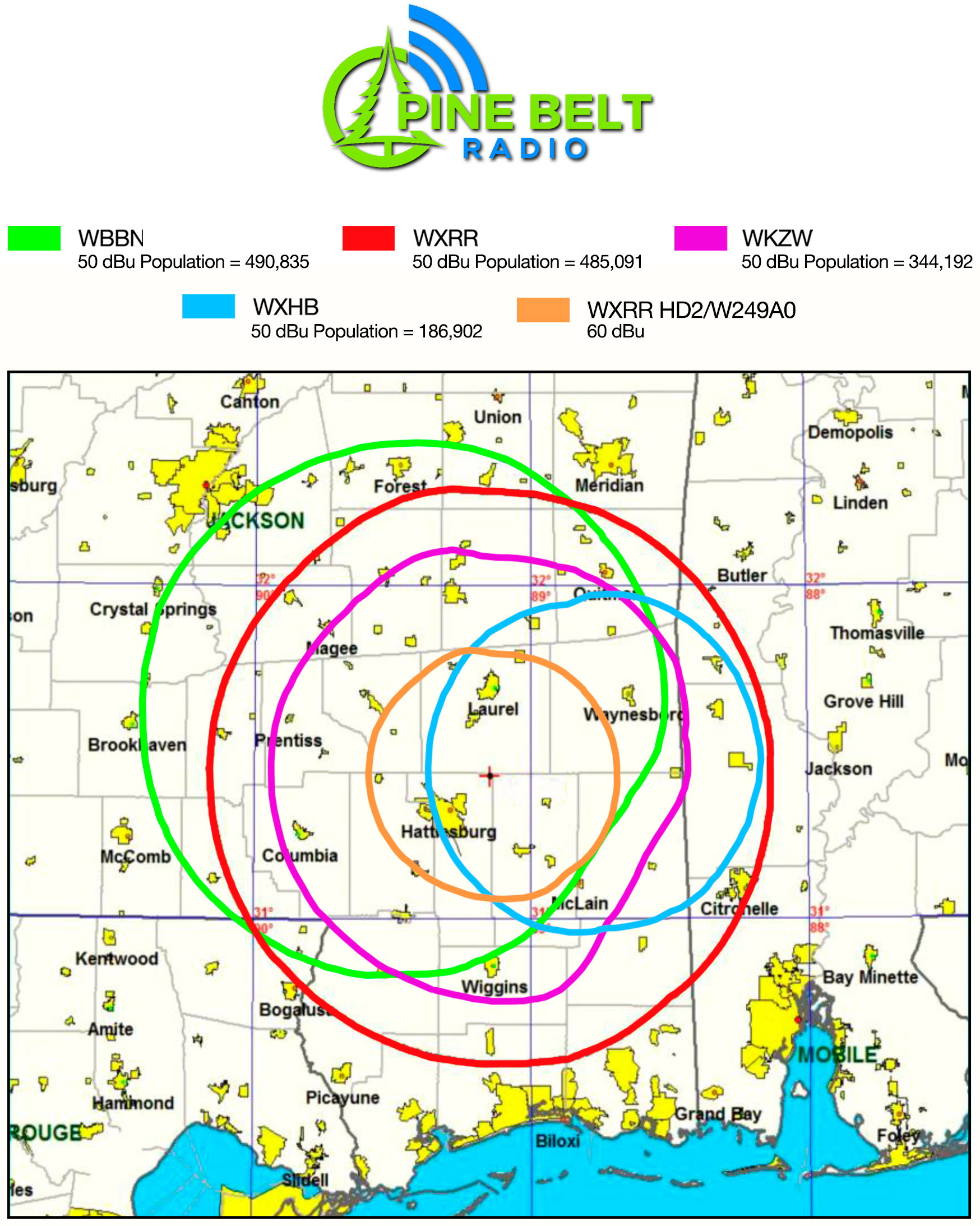 Pine Belt Radio Coverage Map